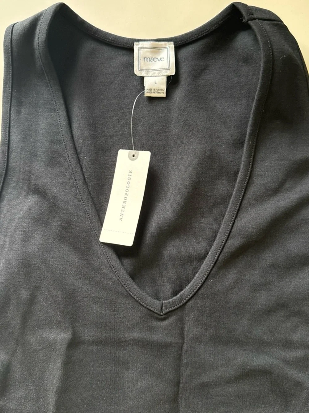 Anthropologie Black V-Neck Sleeveless Gathered Waist Dress - Picture 2 of 3